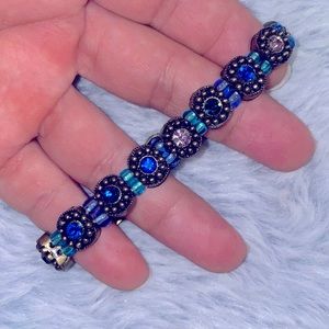 Pretty Blue and Pastel Pink Jeweled Pave Stretch Beaded Bracelet